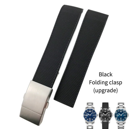 Bracelet de montre en caoutchouc et Silicone, 19mm 20mm 21mm, pour Longines Conquest HydroConquest L3.642 641 782 VHP, noir et bleu