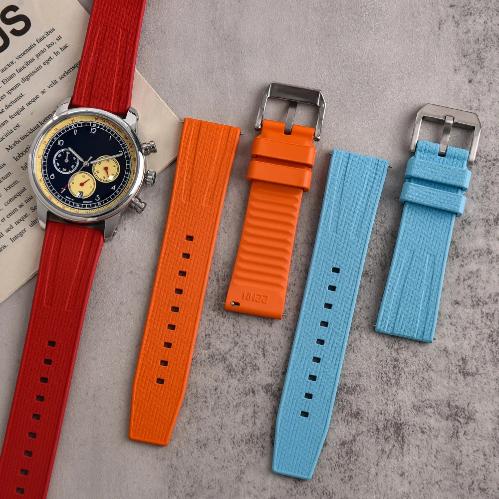 Cinturino per orologio in gomma FKM vulcanizzata di alta qualità, 20mm 22mm, a sgancio rapido, per uomo, sport, immersioni, accessori per cintura