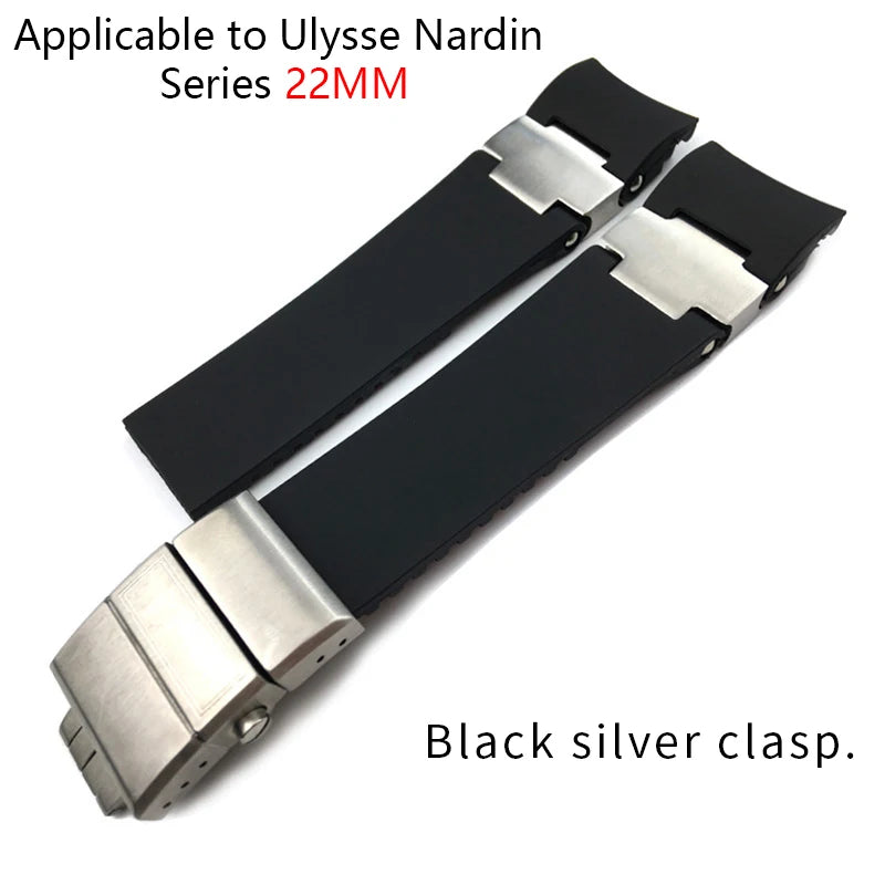 Correa de reloj de caucho de silicona de 22 mm compatible con Ulysse Nardin DIVER 263, negro, marrón, azul, 25*12 mm, impermeable