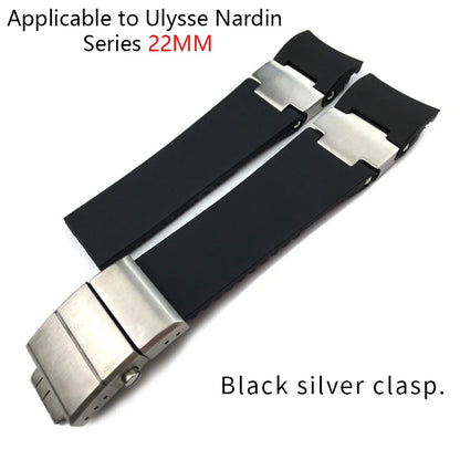 Correa de reloj de caucho de silicona de 22 mm compatible con Ulysse Nardin DIVER 263, negro, marrón, azul, 25*12 mm, impermeable