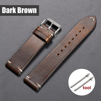 Bracelet de montre en cuir huilé vintage 18 mm 20 mm 22 mm 19 mm 21 mm 24 mm, sangle en cuir de vachette à couture universelle pour Seiko pour Omega
