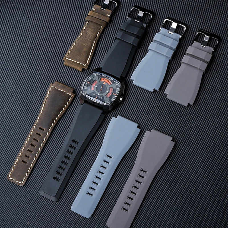 Cowhide Leather Watch Strap for Bell & Ross Series, Silicone Strap, POLICE Watch Strap, PL14796, PL15472, B & R suréWer, Male, BR01, BR03