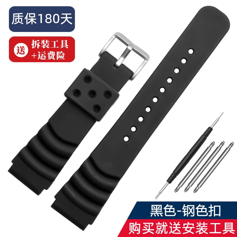Cinturino per immersioni in silicone 22 mm 20 mm 24 mm per Seiko 5/SKX007/Turtle/Samurai – Cinturino per orologio impermeabile nero e blu con fibbia ad ardiglione
