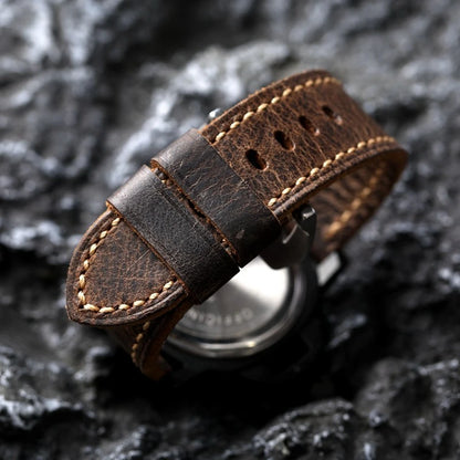 Handmade Italian Cowhide Leather Strap, Brown, 20 21 22MM 23MM 24MM 26MM, Thick Leather Watch Band for Men, Retro Style Watch Strap