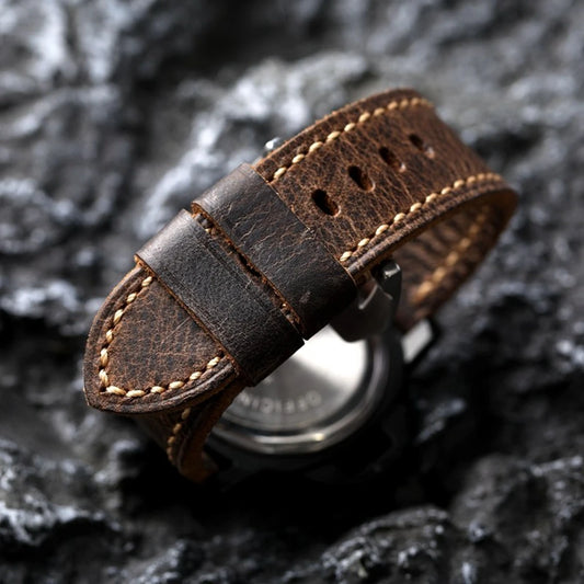 Bracelet en cuir de vache italien fait à la main, marron, 20 21 22MM 23MM 24MM 26MM, Bracelet en cuir épais pour hommes, Bracelet de montre de Style rétro