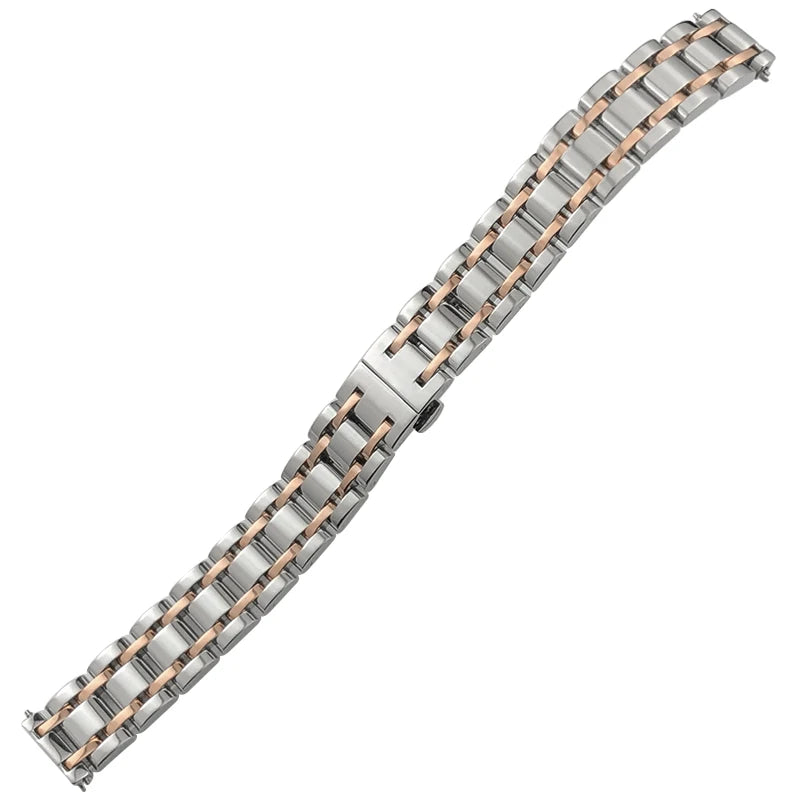 Cinturino per orologio in acciaio inossidabile 316L, 15/17mm, per orologio da donna Longines L5.512 L5.255, argento, oro rosa, con strumento di regolazione gratuito