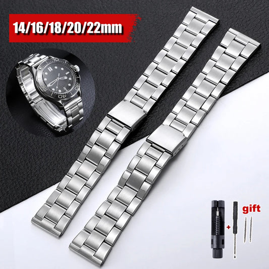Bracelet universel en métal, 14mm, 16mm, 18mm, 20mm, 22mm, bracelet de montre en acier pour Seiko, Omega, boucle pliante, accessoires pour hommes