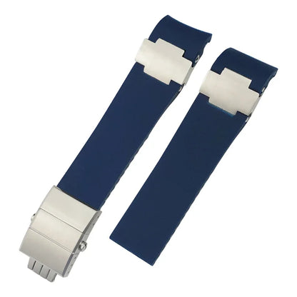 Cinturini per orologio in gomma siliconica da 22 mm compatibili con Ulysse Nardin Diver, chiusura deployante color argento o oro rosa, cinturino nero o blu