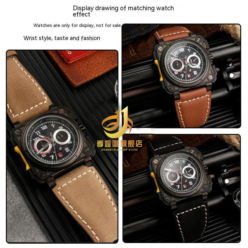 34*24mm Convex Pour Bell & Ross B & R BR-01 BR-03 High Quality Genuine Leather Strap Men's Watch Bands for BR01 BR03 Strap