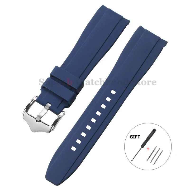 Bracelet de montre en Silicone à extrémité incurvée pour Rolex 20mm 22mm, Bracelet en caoutchouc de haute qualité pour Bracelet Omega, étanche