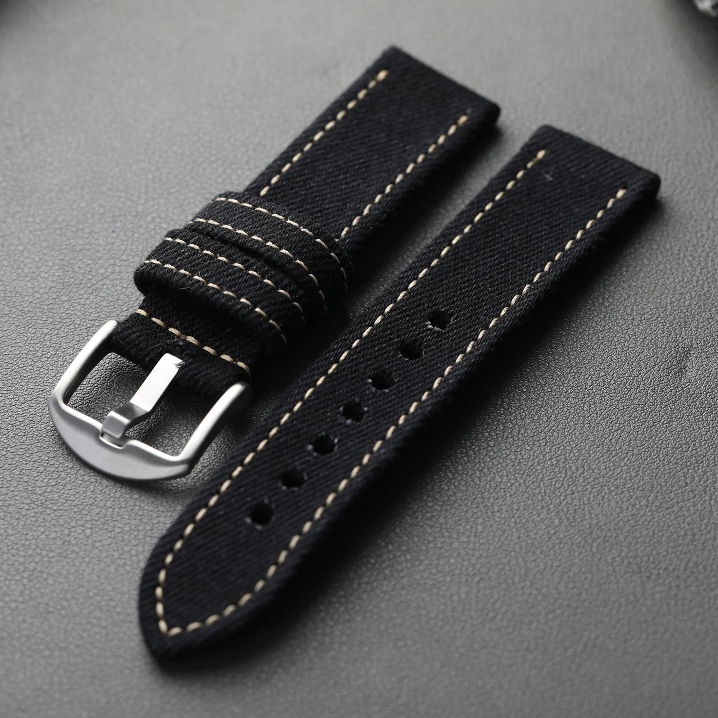 Handmade Japanese Okayama Denim Watch Strap, 20 22 24 26MM, Rugged Double Layer Style, Suitable for Mountain Watches