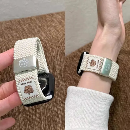 Bracelet en nylon tressé Music Dog avec boucle magnétique pour Apple Watch 42 46 40mm 45mm 41mm 44mm 49mm iWatch 7 4 3 5 6 8 9 10 Ultra