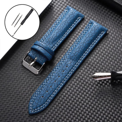 Vegan Synthetic Leather Watch Strap - Crack Pattern - Black Buckle