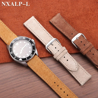 Bracelet en daim Vintage 18mm 19mm 20mm 22mm, en cuir de vache souple, à dégagement rapide, marron, accessoires pour femmes et hommes