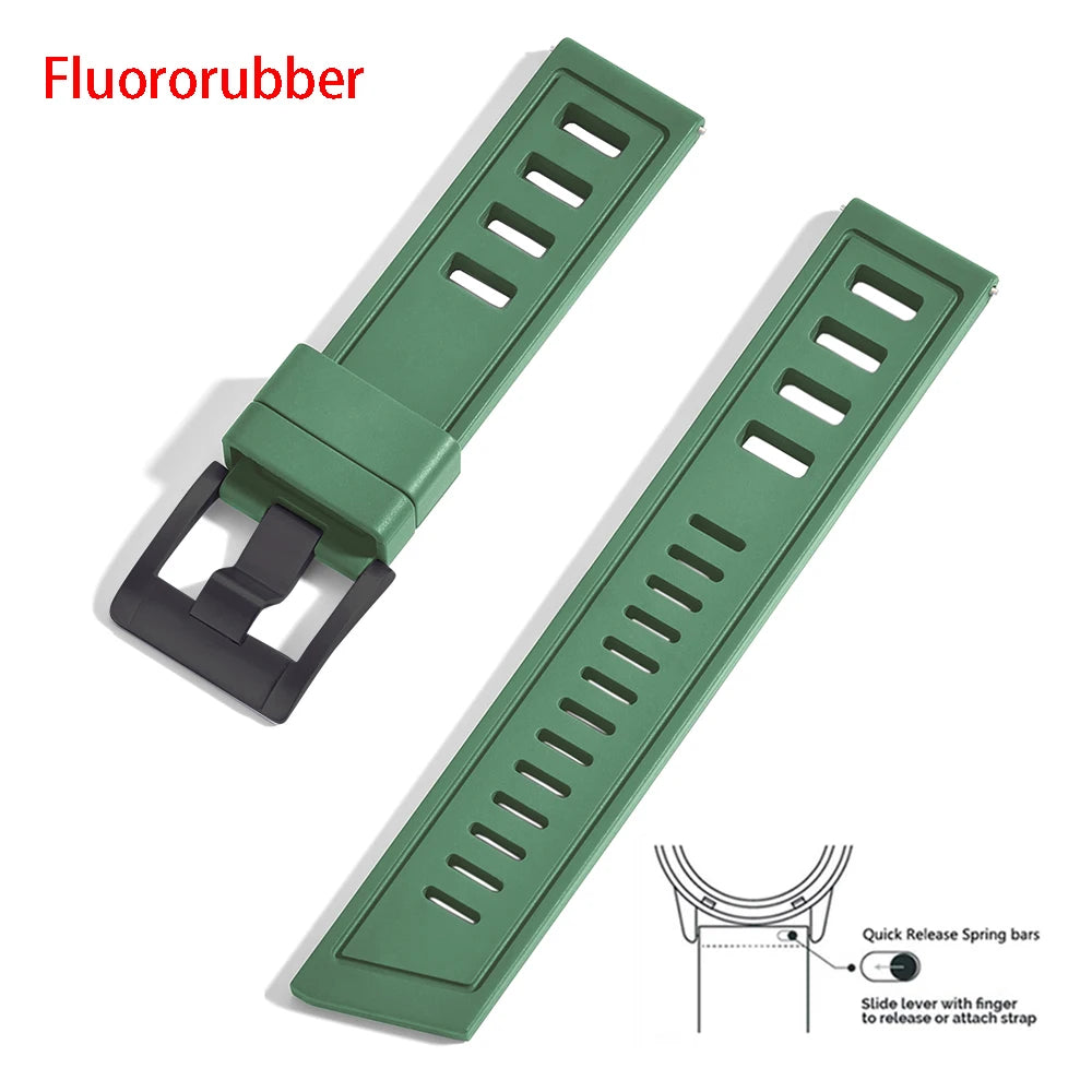 New heavy duty FKM watch strap 20mm 22mm quick release waterproof fluoro rubber watch band 5mm thick unisex suitable for dive sport watch