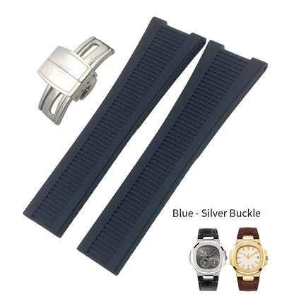 Correa de reloj de caucho y silicona, forma cóncava, 25mm 13mm, adaptada a PATEK PHILIPPE Nautilus PP, negro, azul, marrón, cierre desplegable
