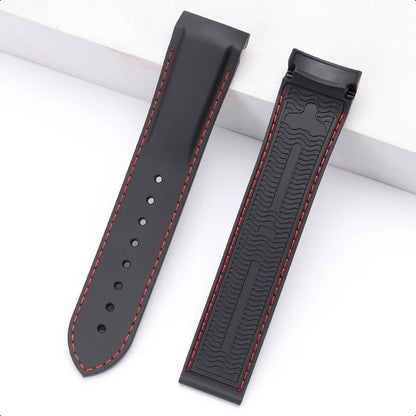 Bracelet de montre en Silicone 20mm 22mm, noir bleu, en caoutchouc, extrémité incurvée, étanche, pour hommes et femmes, pour Omega Seamaster 300