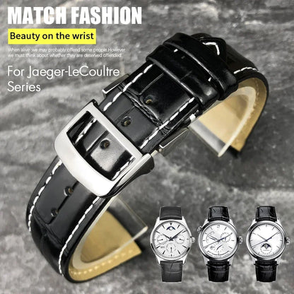 Bracelet de montre en cuir véritable, 19mm, 20mm, 21mm, 22mm, pour Jaeger LeCoultre Master Moonphase, noir, bleu, marron, vert, bracelet de montre en cuir de vache