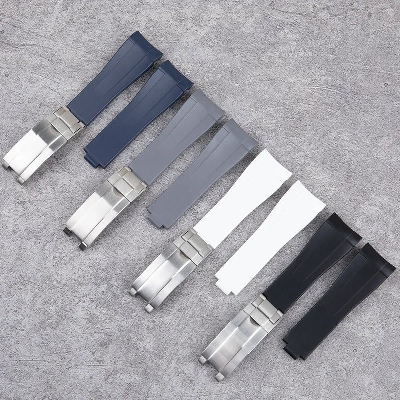 Soft FKM Fluoro Rubber Watch Strap, 20mm, for Rolex, for Submariner GMT OYSTERFLEX Daytona, with Glidelock Clasp