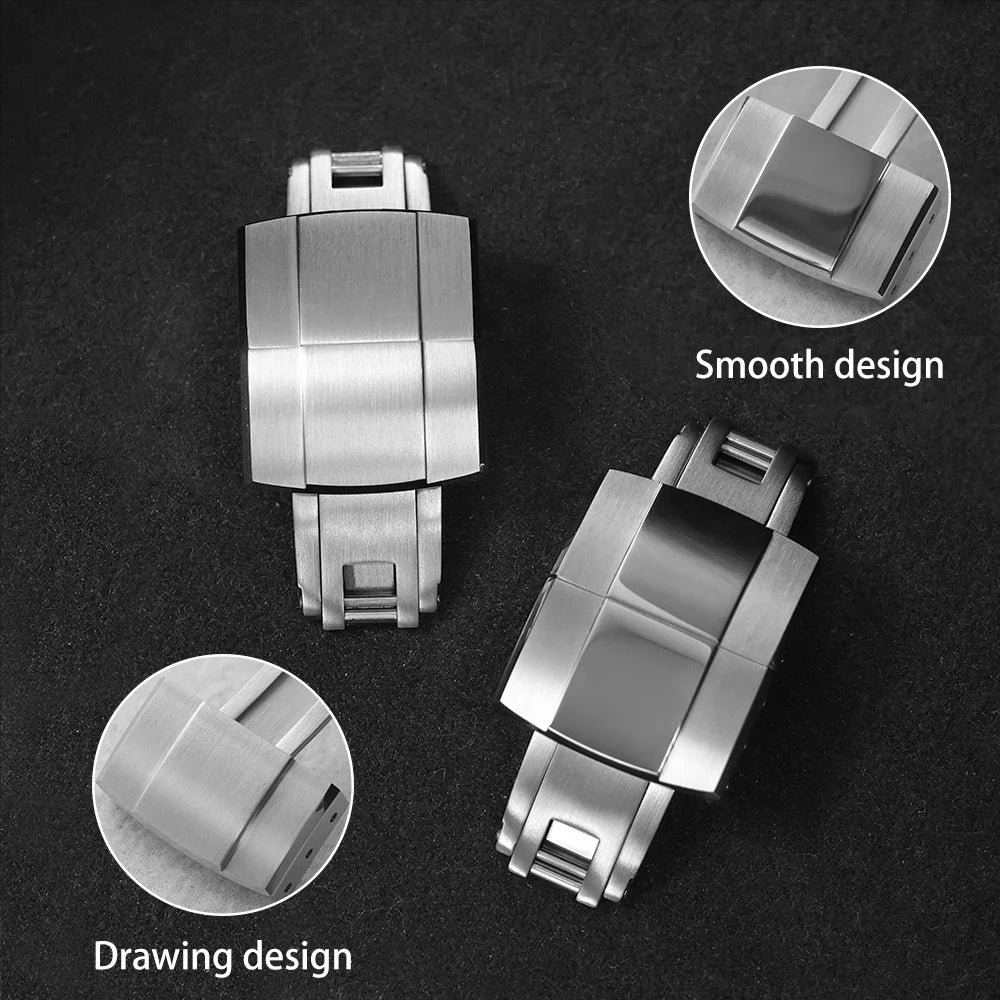 316L Stainless Steel Daytona Deployment Clasp, 16mm 18mm 20mm, Replacement, Two Tone Brushed Polished Finish Buckle