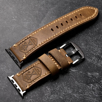 Vera pelle bovina tedesca fatta a mano, primo strato, adatta per Apple Watch S10 Ultra 49MM, cinturino retrò spesso in pelle
