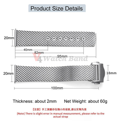 For Omega Seamaster 20mm Stainless Steel Watch Bracelet 20MM for Omega 007 Silver Mesh Bracelet Watch Strap Breathable Flat Design