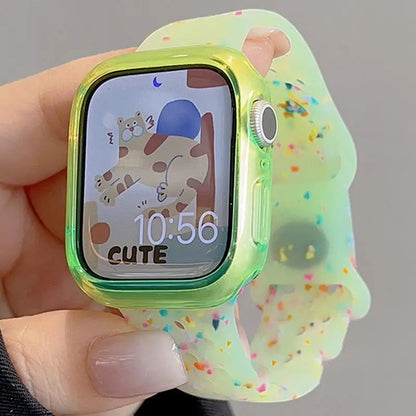 Ensemble de coques dégradées avec bracelet en silicone couleur gelée pour Apple Watch 49mm 45mm 46mm 44mm 41mm 40mm 38mm