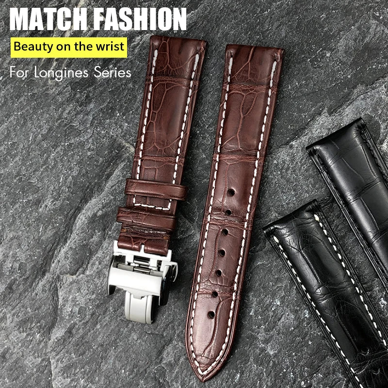 Cinturino di lusso in pelle di coccodrillo, 19mm, 18mm, 20mm, 21mm, 22mm, per Longines Master, fibbia déployante, da donna e da uomo
