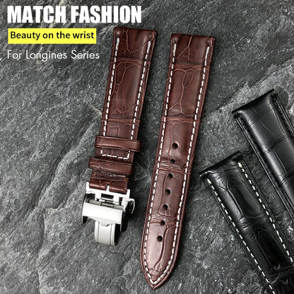 Cinturino di lusso in pelle di coccodrillo, 19mm, 18mm, 20mm, 21mm, 22mm, per Longines Master, fibbia déployante, da donna e da uomo