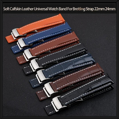 Cinturino universale in morbida pelle di vitello, per Breitling, 22mm 24mm, Avenger/Navitimer Premier, fibbia deployante in acciaio