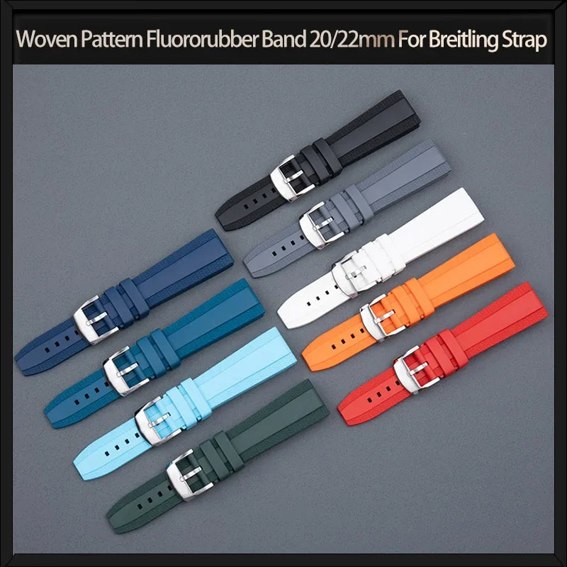 Bracelet en caoutchouc fluoré à motif tissé, 20/22mm, avec boucle de 18mm, pour bracelet de montre Breitling Superocean AVENGER Navitimer