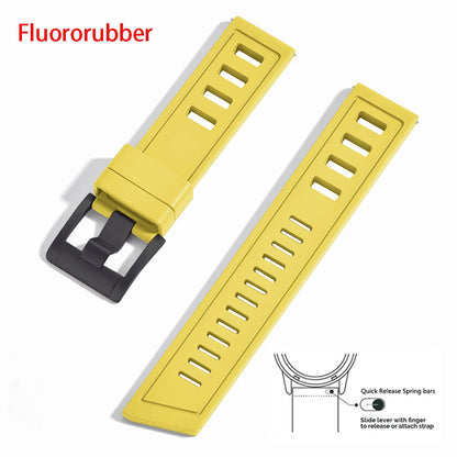 New heavy duty FKM watch strap 20mm 22mm quick release waterproof fluoro rubber watch band 5mm thick unisex suitable for dive sport watch
