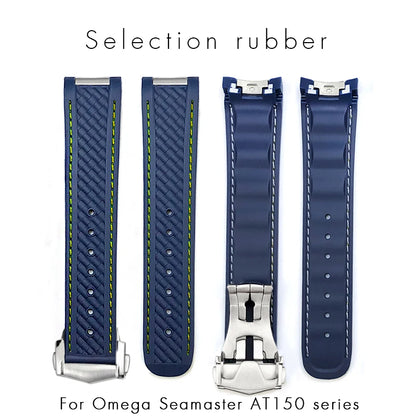 Bracelet de montre en caoutchouc de silicone à extrémités courbes, 18mm, 19mm, 20mm, 21mm, pour Omega 007 Seamaster 300 AT150 Aqua Terra Speedmaster