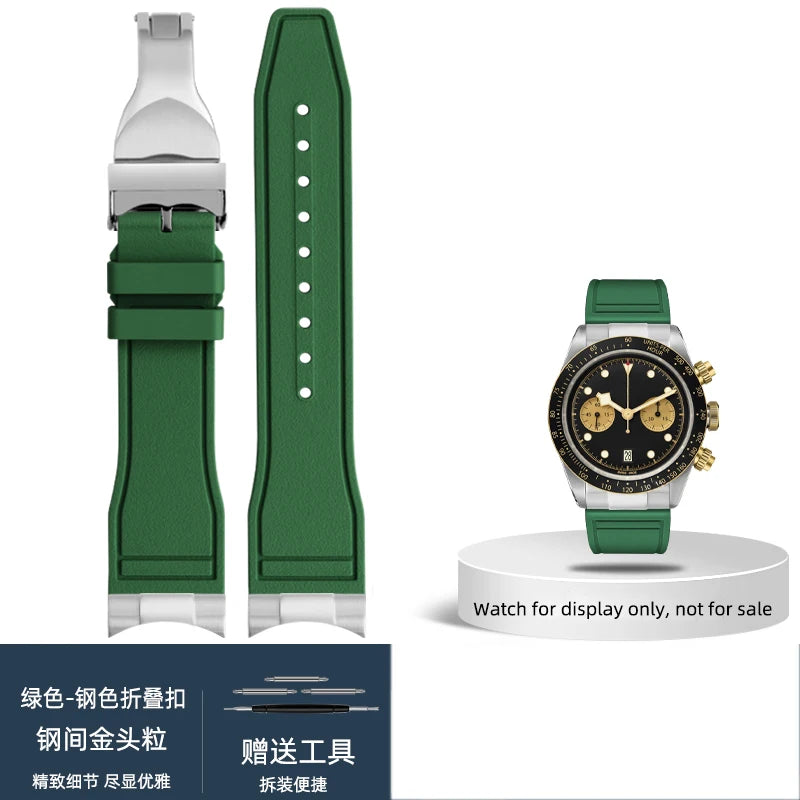 FKM – Cinturino in gomma 316L, maglia terminale curva in acciaio inossidabile 20/21/22mm per Tudor Black Bay M79363 M7939G1, adattatore in metallo, connettore 41mm