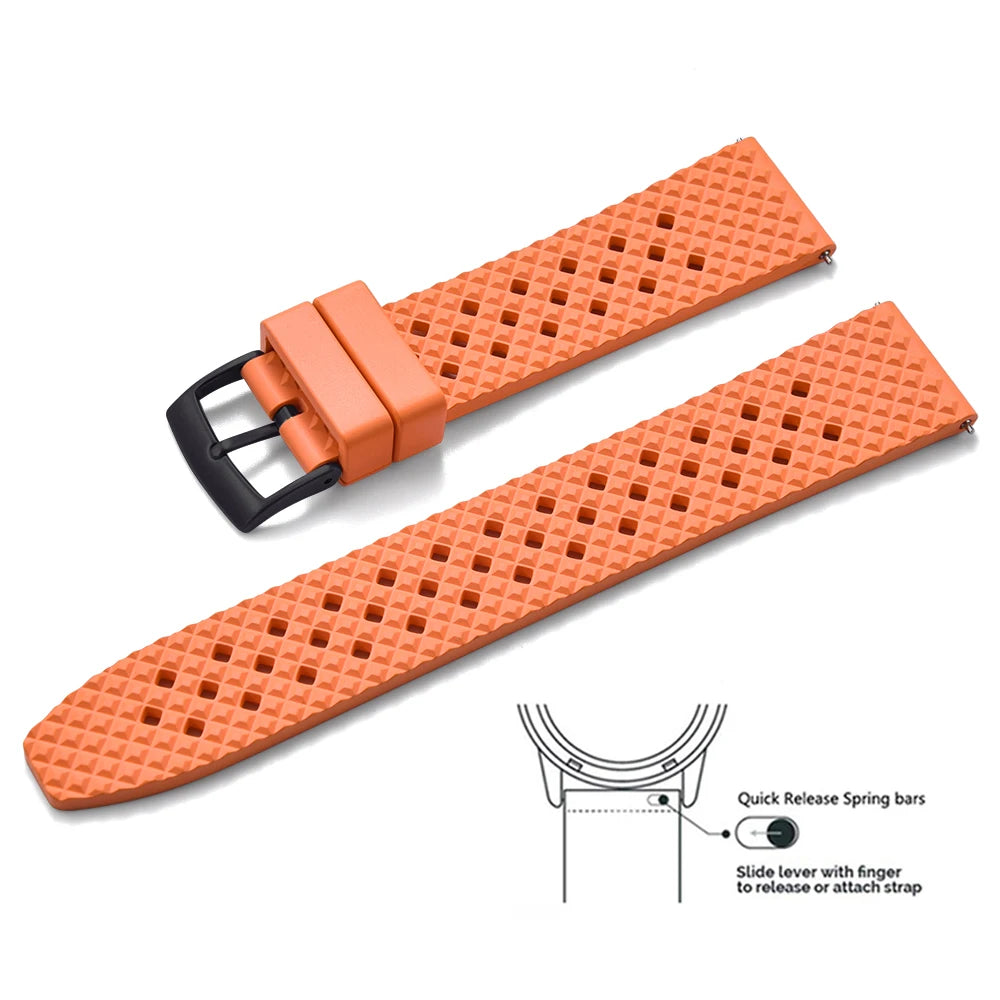 Bracelets de montre en caoutchouc FKM tropical premium 20 mm 22 mm à dégagement rapide, motif nid d'abeille, respirants et poreux pour Seiko SRP775