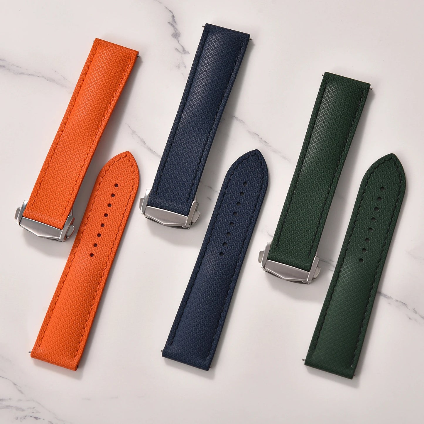 OZE Bracelet montre en Caoutchouc fluorocarbone - Surpiqures / Motif Racing - Déployante - Universel