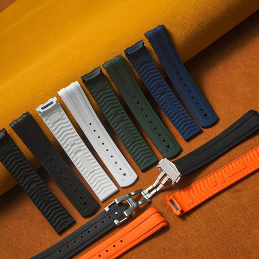 Bracelet de montre en caoutchouc fluoré, fermoir pliant de 20mm, extrémité incurvée pour Omega X Swatch Seamaster 300 Speedmaster, accessoires FKM