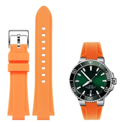 Cinturino in gomma siliconica con interfaccia convessa 24*11 per orologio subacqueo ORIS AQUIS, cinturino impermeabile con fibbia pieghevole