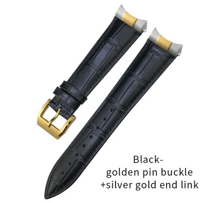Curved End Genuine Leather Watch Strap, Crocodile Pattern Cowhide Metal Link for Tudor Black Bay 1958 20mm 22mm, Watch Band Tools