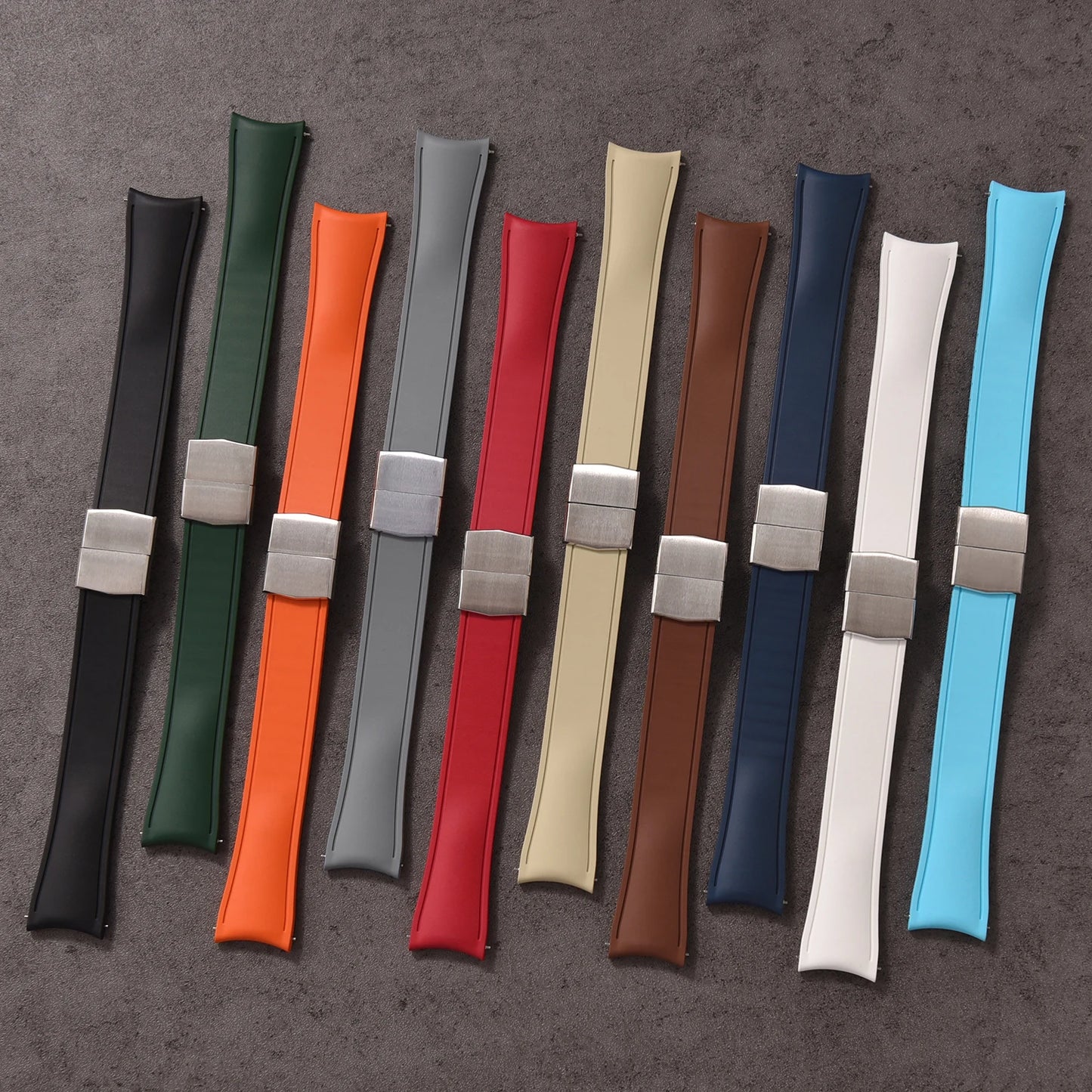 TONJETT for d-elug Curved FKM Rubber Watch Band 20mm 22mm Curved CTS Watch Strap Cut to Size Quick Release Butterfly Buckle