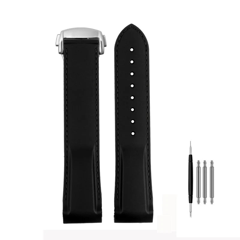 Cinturino per orologio da uomo in gomma e silicone, fibbia pieghevole, estremità curva, per Omega Seam84300 Speedmaster, 20 mm 21 mm 22 mm
