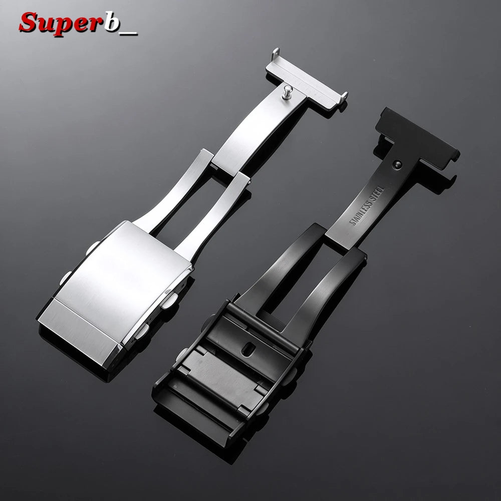 Solid 316L Stainless Steel Watch Buckle, 14mm, 16mm, 18mm, 20mm, 22mm, Adjustable Folding Clasp, Extension Clasps, Silver Metal Button
