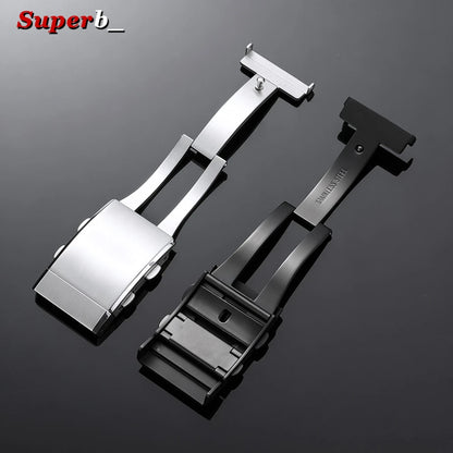 Solid 316L Stainless Steel Watch Buckle, 14mm, 16mm, 18mm, 20mm, 22mm, Adjustable Folding Clasp, Extension Clasps, Silver Metal Button