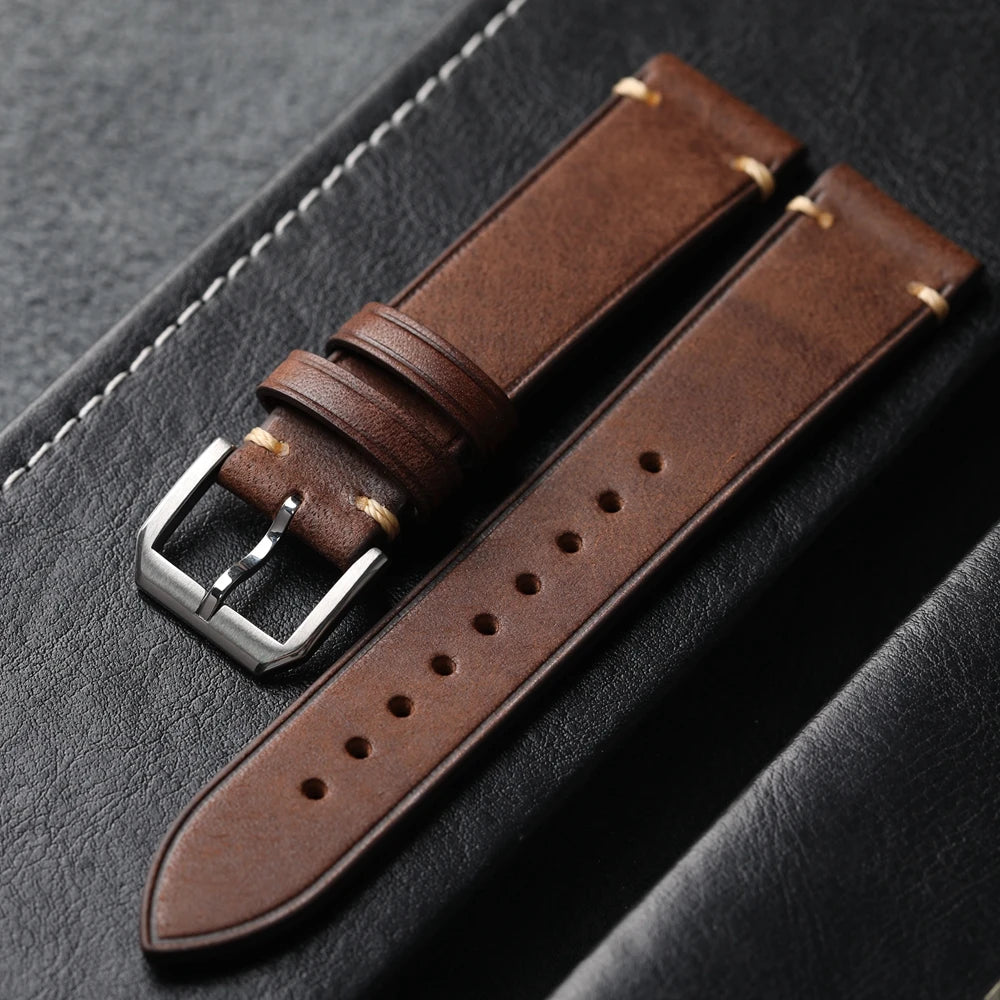 Genuine Leather Bracelet for Men, Handmade, Italian Head, Vintage Style, 18 19 20 21 22MM, Black, Brown, Grey, Green