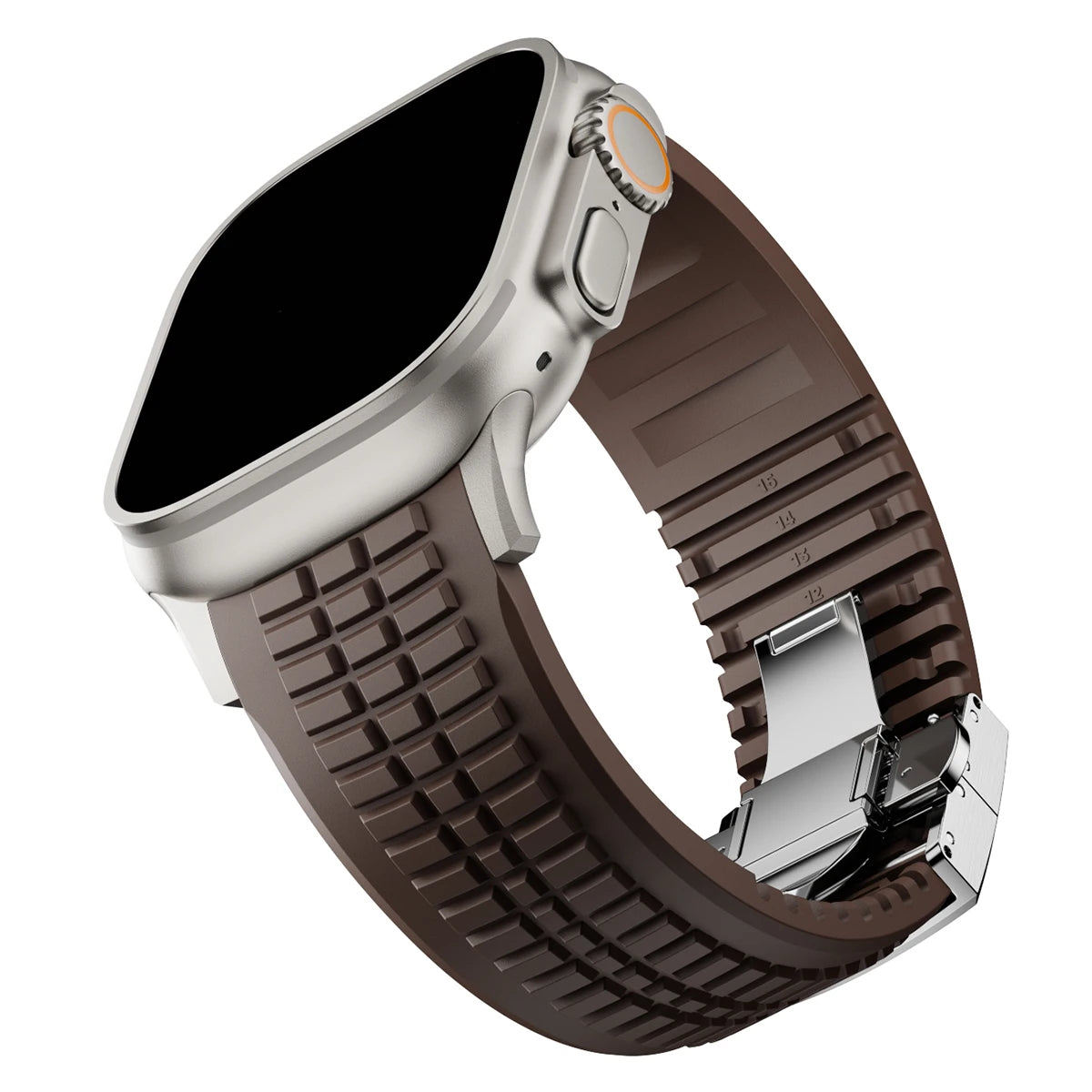 Silicone Sport Band for Apple Watch Ultra 2, 49mm 46mm 45mm 44mm, Luxury Metal Bracelet for iWatch Series 10 9 8 7 6 5 4 Se