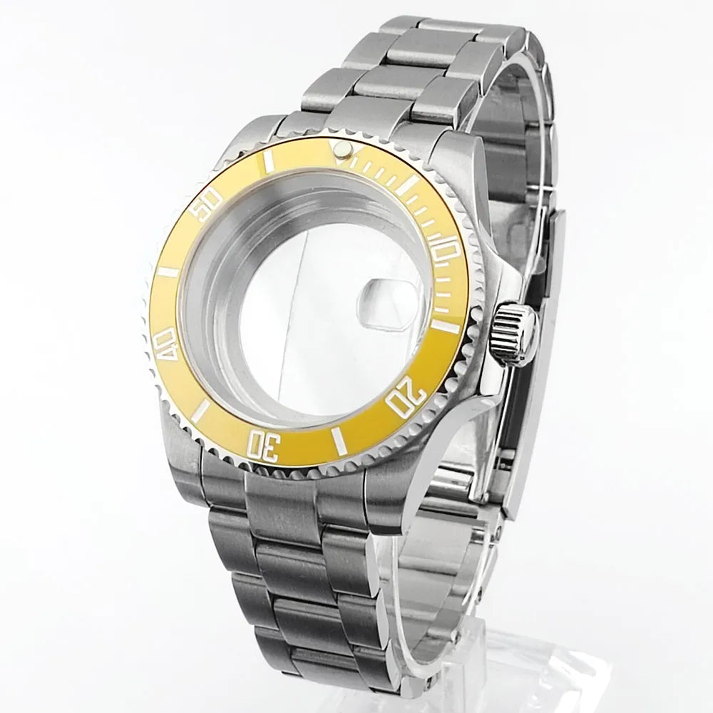    40.5mm sous-montre verre saphir boîtier en métal ajustement NH35/36/38 mouvement ajustement 28.5mm cadran pièces de montre accessoires boîte de montre bande
