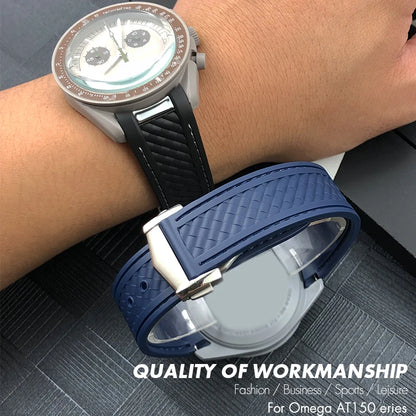 Bracelets de montre en caoutchouc à extrémité incurvée, bracelet de montre en silicone, déploiement Speedmaster, joint Moonswatch, Omega AT150, 19mm, 20mm