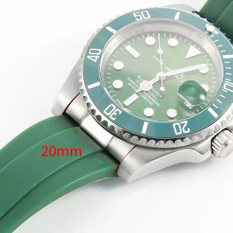Accessori per orologi Rolex Daytona Black Green Water Ghost Log, interfaccia curva, maglie di finitura in acciaio inossidabile massiccio argento, 20mm 21mm