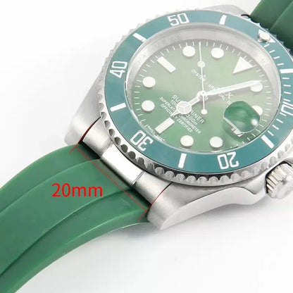 Accessori per orologi Rolex Daytona Black Green Water Ghost Log, interfaccia curva, maglie di finitura in acciaio inossidabile massiccio argento, 20mm 21mm