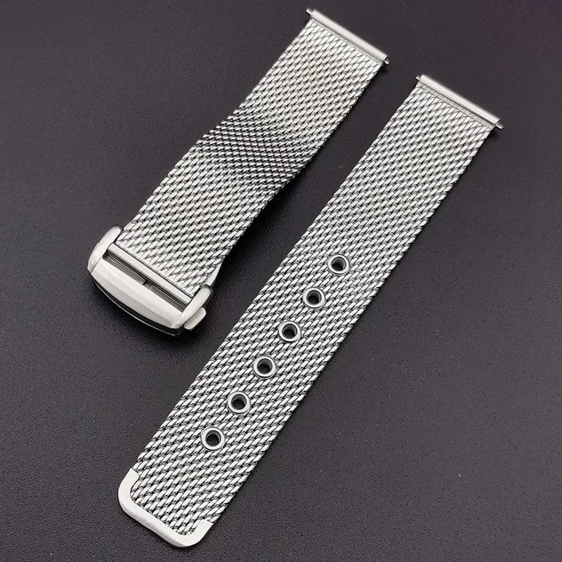 20mm 22mm Milanese Watch Band for Omega 007 Seamaster 300, Stainless Steel Mesh Bracelet, Original Folding Buckle